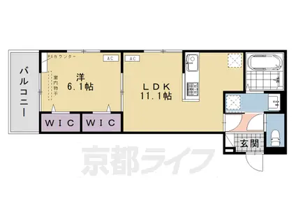 東海道本線 桂川駅(京都) 徒歩13分 3階建 築1年(1LDK/3階)の間取り写真