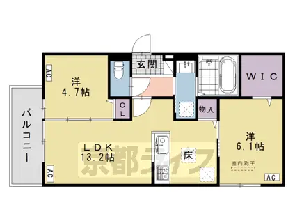 東海道本線 桂川駅(京都) 徒歩13分 3階建 築1年(2LDK/1階)の間取り写真