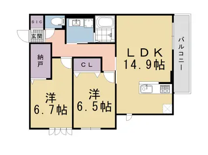東海道本線 桂川駅(京都) 徒歩15分 3階建 新築(2LDK/1階)の間取り写真