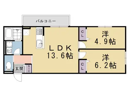 東海道本線 桂川駅(京都) 徒歩15分 3階建 新築(2LDK/1階)の間取り写真