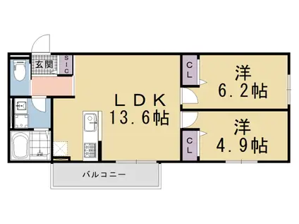 東海道本線 桂川駅(京都) 徒歩15分 3階建 新築(2LDK/1階)の間取り写真