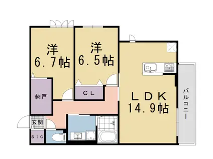 東海道本線 桂川駅(京都) 徒歩15分 3階建 新築(2LDK/1階)の間取り写真