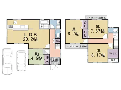 関西本線 平城山駅 徒歩37分 2階建 築5年(4LDK)の間取り写真