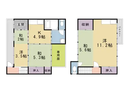 京福北野線 北野白梅町駅 徒歩19分 2階建 築77年(5DK)の間取り写真