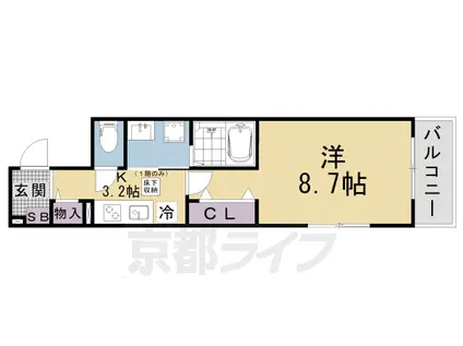 東海道本線 山科駅 徒歩9分 3階建 新築(1K/1階)の間取り写真
