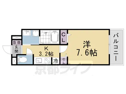 東海道本線 山科駅 徒歩9分 3階建 新築(1K/3階)の間取り写真
