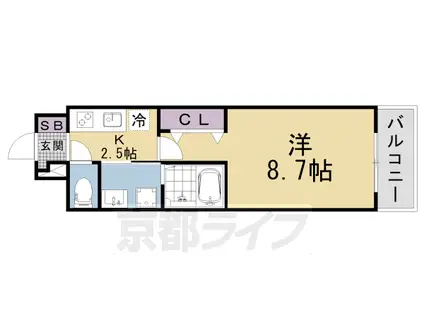 東海道本線 山科駅 徒歩9分 3階建 新築(1K/3階)の間取り写真