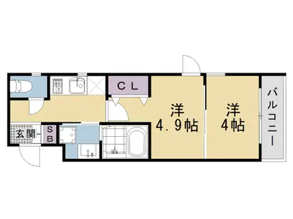 東海道本線 西大路駅 徒歩10分 5階建 新築(2K/2階)の間取り写真