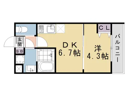東海道本線 西大路駅 徒歩10分 5階建 新築(1DK/5階)の間取り写真