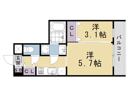 東海道本線 西大路駅 徒歩10分 5階建 新築(2K/2階)の間取り写真
