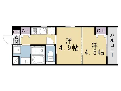 東海道本線 西大路駅 徒歩10分 5階建 新築(2K/3階)の間取り写真