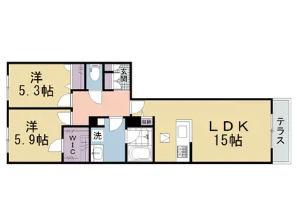 京阪電気鉄道京阪線 樟葉駅 徒歩9分 2階建 築1年(2LDK/1階)の間取り写真