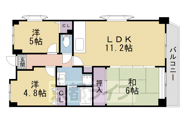 片町線 長尾駅(大阪) 徒歩4分 5階建 築30年(3LDK/1階)の間取り写真