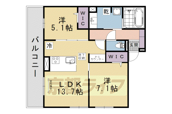 奈良線 桃山駅 徒歩5分 3階建 築1年(2LDK/1階)の間取り写真