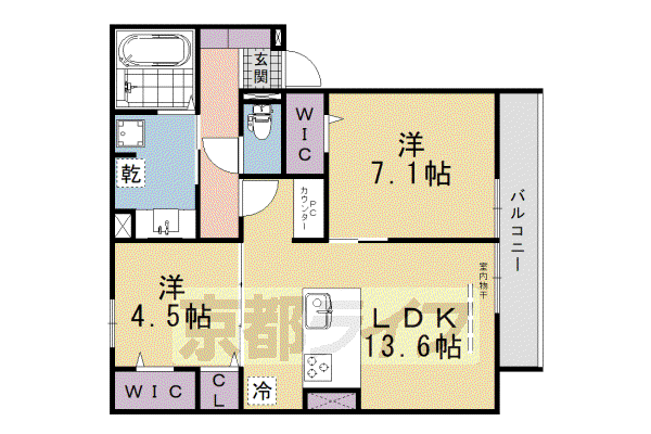 GRAMM桃山筑前(2LDK/3階)の間取り写真