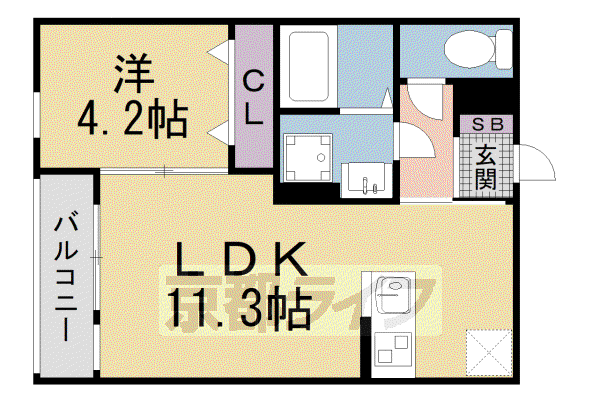京阪電気鉄道京阪線 牧野駅 徒歩14分 3階建 築5年(1LDK/2階)の間取り写真