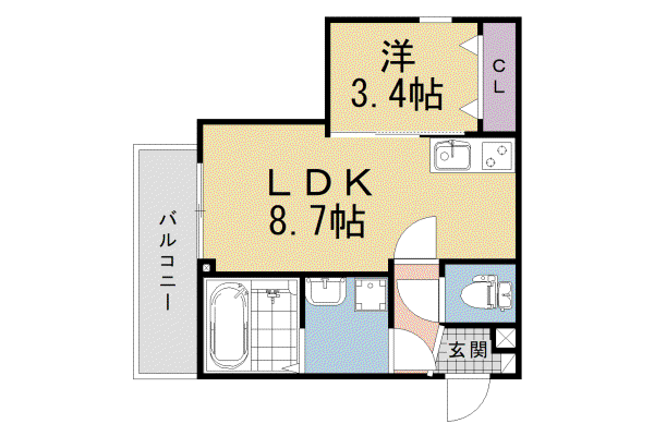 ジーメゾン石田ルディア(1LDK/2階)の間取り写真
