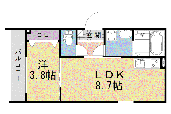 京都市東西線 石田駅(京都市営) 徒歩4分 3階建 新築(1LDK/2階)の間取り写真