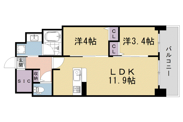 阪急電鉄京都線 西院駅(阪急) 徒歩5分 8階建 新築(2LDK/4階)の間取り写真