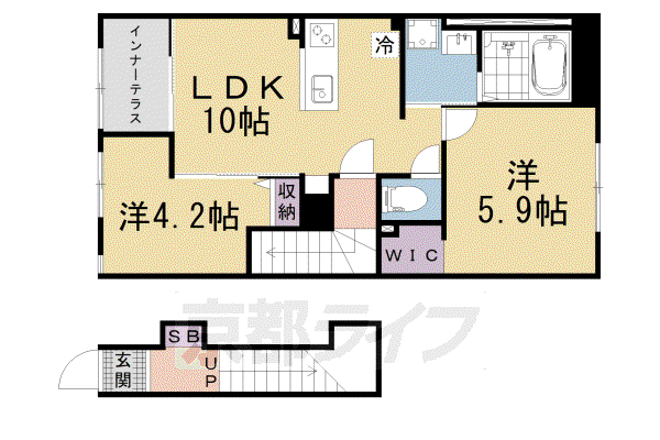 京都市東西線 椥辻駅 徒歩5分 2階建 新築(2LDK/1階)の間取り写真