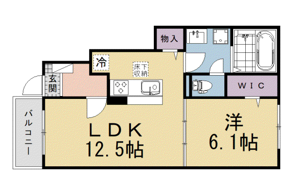 京都市東西線 石田駅(京都市営) 徒歩4分 2階建 新築(1LDK/1階)の間取り写真