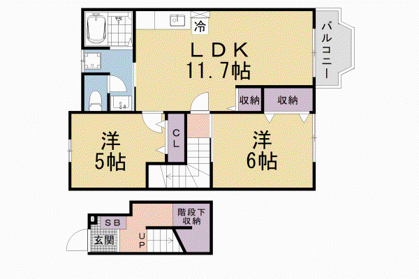 サウスパープル(2LDK/1階)の間取り写真