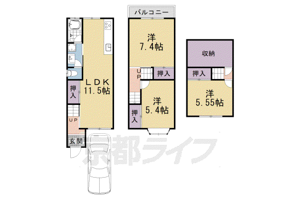 京阪電気鉄道京津線 追分駅(滋賀) 徒歩22分 3階建 築34年(3SLDK)の間取り写真