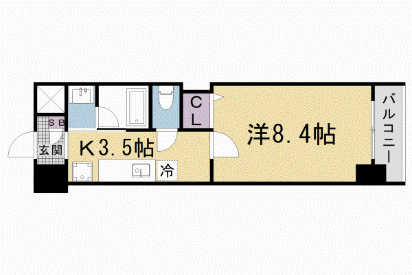 ジュモオネティ(1K/4階)の間取り写真