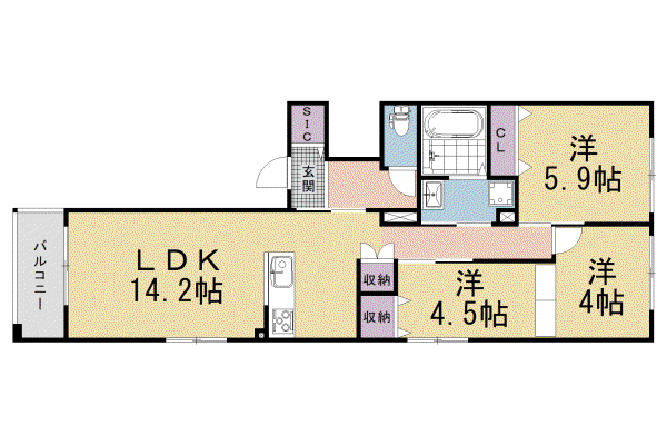 京都市烏丸線 烏丸御池駅 徒歩5分  新築(3LDK/2階)の間取り写真
