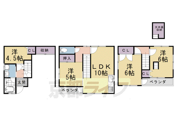 山陰本線 花園駅(京都) 徒歩3分 3階建 築29年(4LDK)の間取り写真