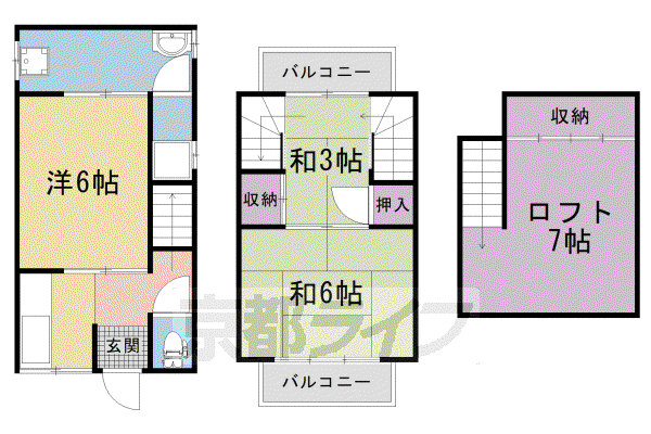 京都市東西線 太秦天神川駅 徒歩20分 2階建 築55年(3K)の間取り写真