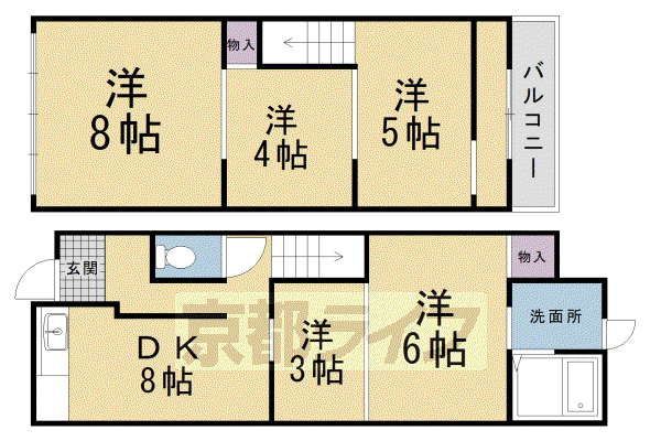 京都市烏丸線 北大路駅 徒歩27分 2階建 築61年(5DK)の間取り写真