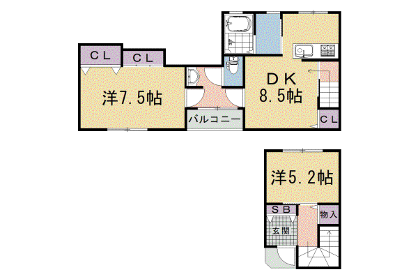 山陰本線 太秦駅(ＪＲ) 徒歩9分 3階建 築28年(2LDK/1階)の間取り写真