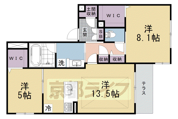 京都市烏丸線 烏丸御池駅 徒歩9分 4階建 新築(2LDK/1階)の間取り写真
