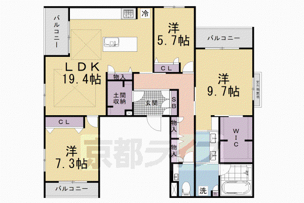 京都市烏丸線 烏丸御池駅 徒歩9分 4階建 新築(3LDK/3階)の間取り写真