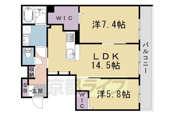 山陰本線 太秦駅(ＪＲ) 徒歩7分 3階建 新築(2LDK/3階)の間取り写真