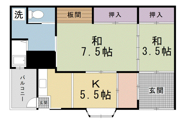 京福北野線 北野白梅町駅 徒歩12分 1階建 築77年(2DK)の間取り写真