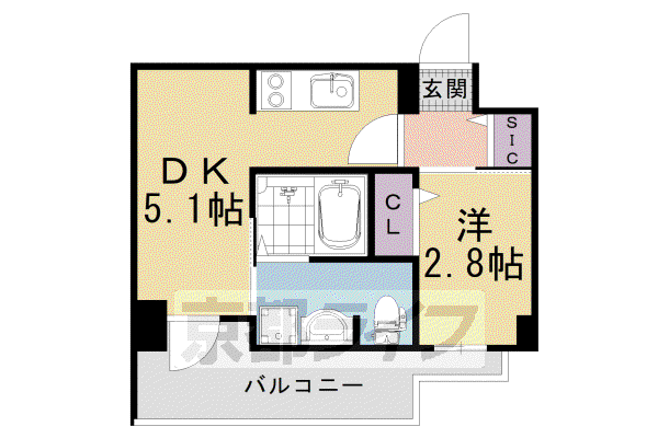 京福嵐山本線 蚕ノ社駅 徒歩4分 5階建 築1年(1DK/5階)の間取り写真
