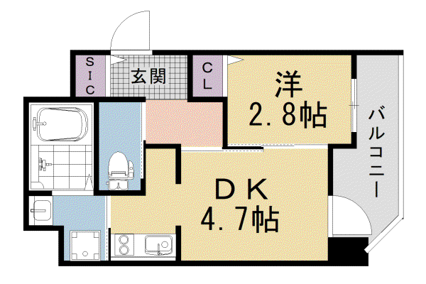 京福嵐山本線 蚕ノ社駅 徒歩4分 5階建 築1年(1DK/2階)の間取り写真