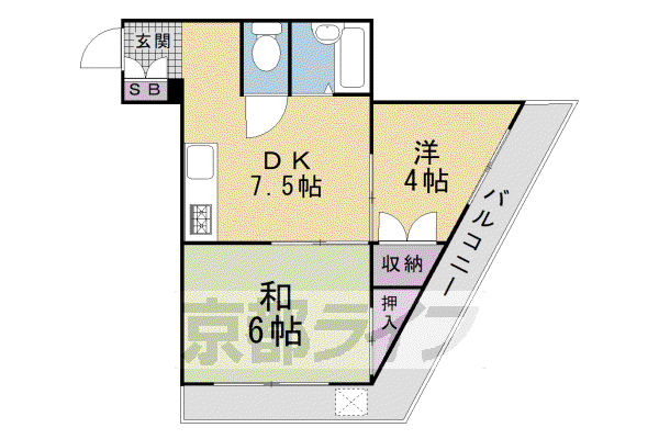 片町線 津田駅 徒歩4分 5階建 築32年(2DK/3階)の間取り写真
