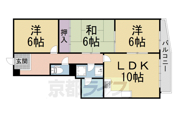片町線 津田駅 徒歩2分 4階建 築32年(3LDK/3階)の間取り写真