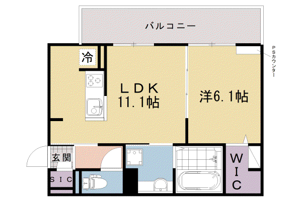 近鉄京都線 伏見駅(京都) 徒歩10分 3階建 築1年(1LDK/1階)の間取り写真
