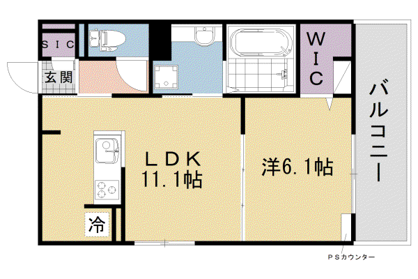近鉄京都線 伏見駅(京都) 徒歩10分 3階建 築1年(1LDK/1階)の間取り写真