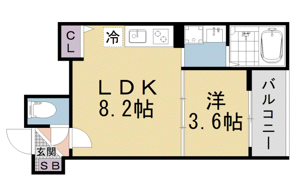 京都市東西線 椥辻駅 徒歩11分 3階建 築1年(1LDK/2階)の間取り写真