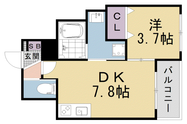 京都市東西線 椥辻駅 徒歩11分 3階建 築1年(1DK/3階)の間取り写真