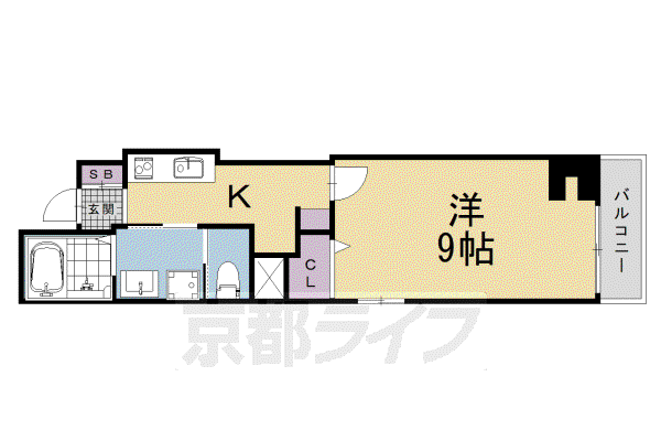 京都市烏丸線 五条駅(京都市営) 徒歩7分 5階建 新築(1K/3階)の間取り写真