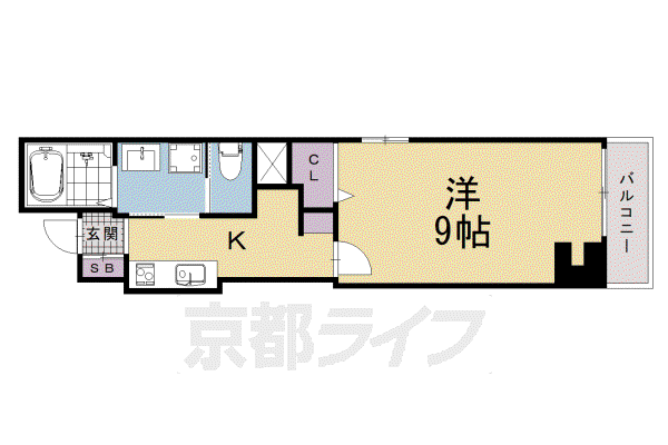 京都市烏丸線 五条駅(京都市営) 徒歩7分 5階建 新築(1K/2階)の間取り写真