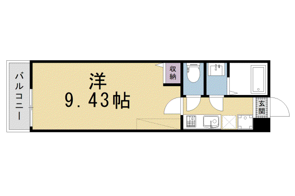 フラッティ三軒町(1K/2階)の間取り写真