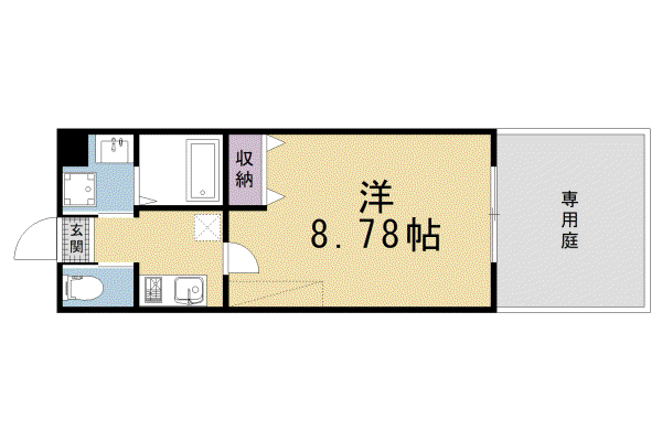 フラッティ三軒町(1K/1階)の間取り写真