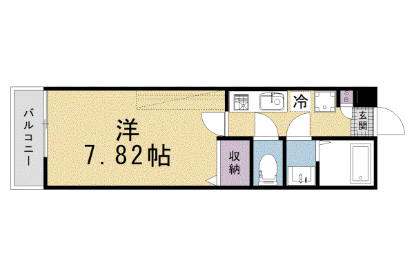 フラッティ上立売(1K/2階)の間取り写真